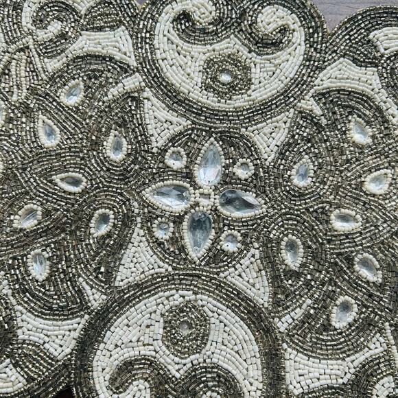 Pier 1 Hand Beaded Table Runner White Silver Luxury Tableware 12x39” - Picture 9 of 16